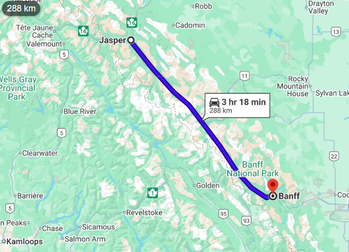 Jasper to banff map Jasper to Banff map